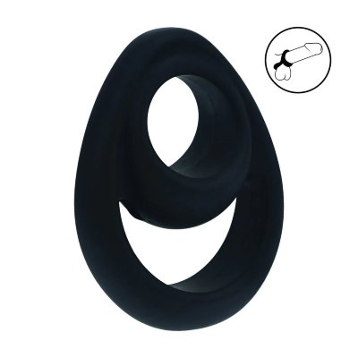 Черное эрекционное кольцо Double Ergo Silicone Cockring  Цена 1 555 руб. Длина: 6.5 см. Эрекционное кольцо с дополнительным кольцом под мошонку. Страна: Китай. Материал: силикон.