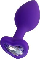 Фиолетовая анальная втулка Diamond Heart с прозрачным кристаллом - 8 см.