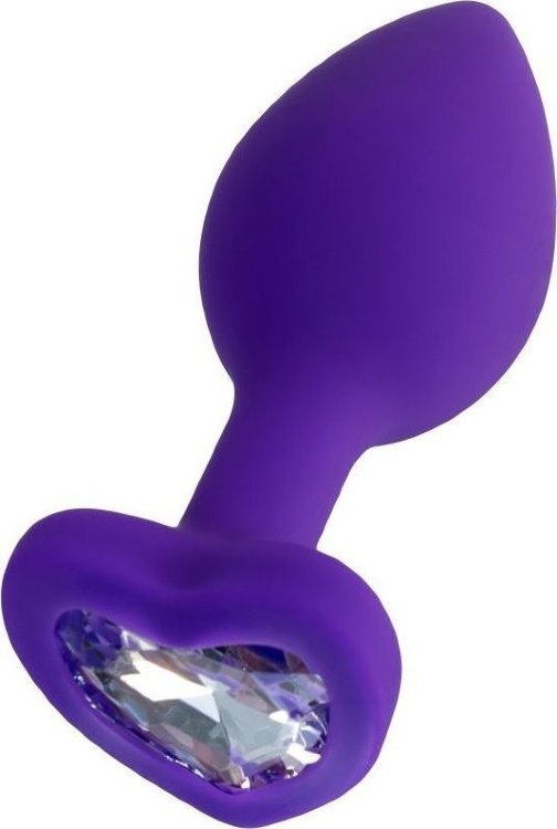 Фиолетовая анальная втулка Diamond Heart с прозрачным кристаллом - 8 см.