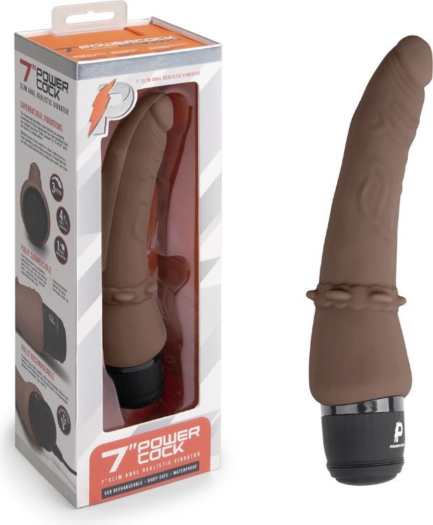 Коричневый анальный вибратор 7 Slim Anal Realistic Vibrator - 20 см.