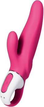 Ярко-розовый вибратор Satisfyer Mr. Rabbit с клиторальным отростком - 22,1 см.
