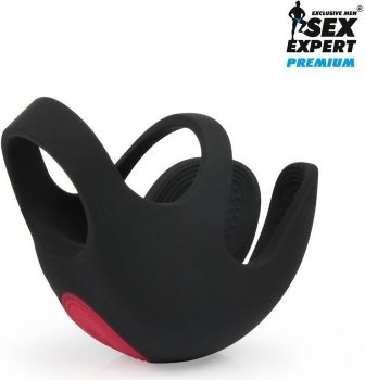 Черная вибронасадка на пенис и мошонку Sex Expert