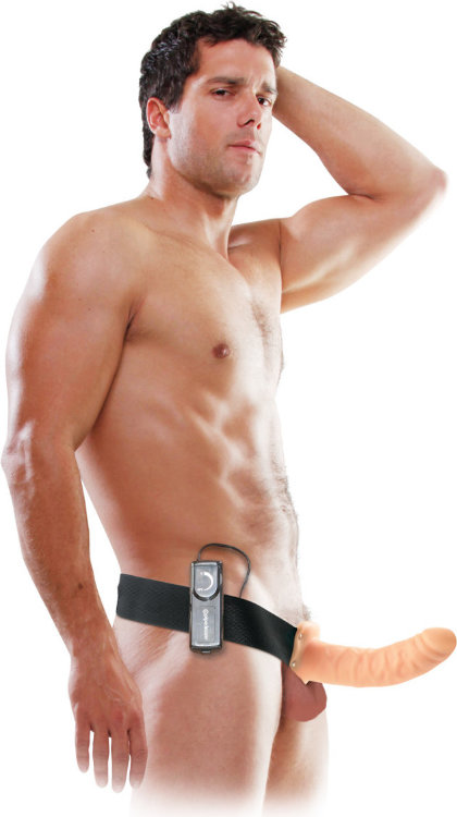 Телесный полый страпон с вибрацией 8 Vibrating Hollow Strap-On - 20,5 см.