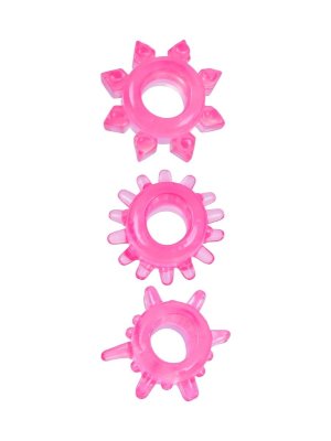 Комплект из трех розовых эрекционных колец  Цена 455 руб. Эрекционное кольцо обеспечит продолжительную эрекцию и поможет продлить интимную близость. «Отростки» на внешней поверхности секс-игрушки будут стимулировать интимные зоны партнёрши. Эрекционное кольцо хорошо тянется. Изготовлено из приятного на ощупь материала. Просто в использовании и уходе. В наборе 3 эрекционных кольца с различным рельефом. Страна: Китай. Материал: термопластичная резина (TPR).