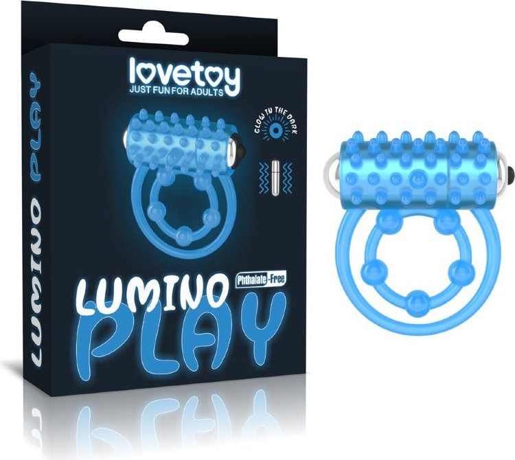 Голубое, светящееся в темноте виброкольцо Lumino Play Vibrating Penis Ring