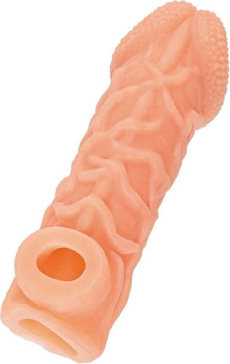 Телесная закрытая насадка с венками Cock Sleeve 006 Size S - 13,8 см.