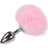 Серебристая анальная втулка с розовым хвостиком Alive Metal Anal Fluffly Plug S