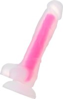 Прозрачно-розовый фаллоимитатор, светящийся в темноте, Clark Glow - 22 см.