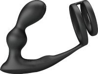 Черный вибростимулятор простаты с фиксацией кольцами Marshall