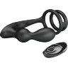 Черный вибростимулятор простаты с фиксацией кольцами Marshall