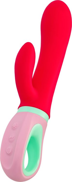 Красный вибратор с клиторальным отростком Petunia - 19 см.