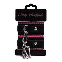 Черно-розовые скругленные наручники с мягкой подкладкой