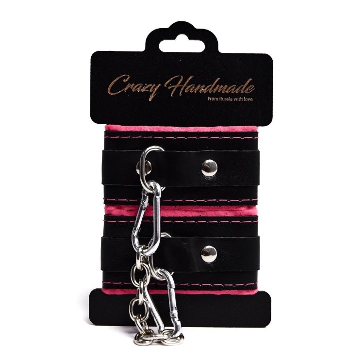 Черно-розовые скругленные наручники с мягкой подкладкой