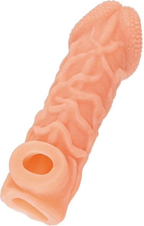 Телесная закрытая насадка с венками Cock Sleeve Size L - 17,6 см.