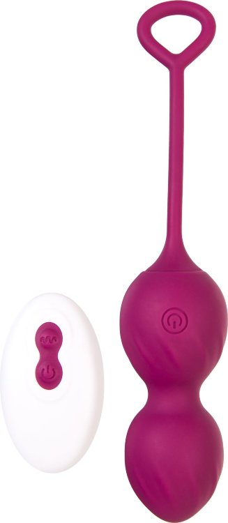 Бордовые вагинальные шарики Moussy с вибрацией и пультом ДУ