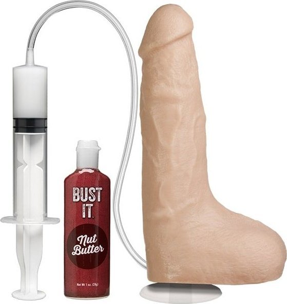Телесный фаллоимитатор с имитацией семяизвержения Bust It Squirting Realistic Cock - 23,36 см.
