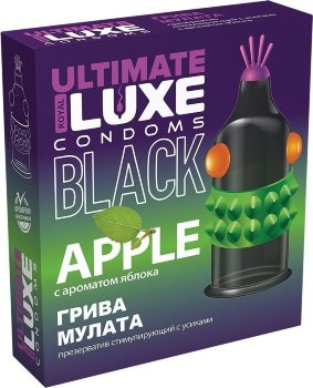 Черный стимулирующий презерватив Грива мулата с ароматом яблока - 1 шт.