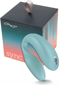 Голубой вибромассажер для пар We-Vibe Sync Aqua на радиоуправлении