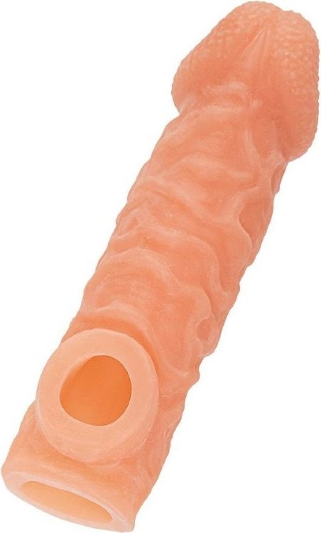 Телесная закрытая насадка с шершавой головкой Cock Sleeve 007 Size S - 13,8 см.