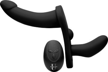 Черный вибрострапон Double Take 10X Double Penetration Vibrating Strap-on Harness