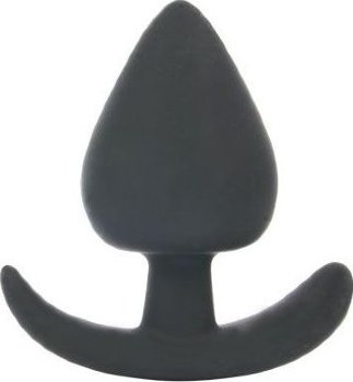 Черная каплевидная анальная силиконовая пробка с ограничителем - 8 см.