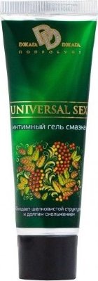 Интимный лубрикант на водной основе UNIVERSAL SEX - 30 мл.  Цена 834 руб. Интимный лубрикант UNIVERSAL SEX увлажняет, тонизирует, стимулирует и обостряет чувствительность, делая интимную близость страстной и чувственной. Оберегает от раздражения. Универсальная гель-смазка на водной основе для прелюдий и ласк. Обладает шелковистой структурой, долгим скольжением, приятным ароматом. Поддерживает и нормализует PH микрофлоры. Идеально сочетается со средствами контрацепции (презервативы) и любыми секс игрушками. Удобен в применении. Легко смывается водой, не оставляет следов на одежде. Безопасен для применения с резиной и латексом, а также с устройствами, призванными обострить и разнообразить сексуальные отношения. Благодаря натуральным веществам, содержащимся в лубриканте нормализуется кровообращение половых органов обоих партнеров. Идеально увлажняет кожу интимных зон, повышая комфортность интимных отношений, обостряет эротические чувства, повышает чувственность эрогенных зон. Aqua, Propylen Glycol Care, IsopropylPalmitate, Emulgade® SE-PF, Pharma glycerin vegetable, Dex-Panthenol, L-Arginine, Natural Extraktum AP, Caffeine, Campo Plantservative, GRINDOX™ 109, Hydroxyethylcellulose, Lfctic Acid, Essential oil. Страна: Россия. Объем: 30 мл.