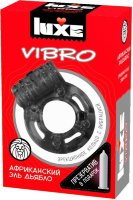 Чёрное эрекционное виброкольцо Luxe VIBRO Африканский Эль Дьябло + презерватив