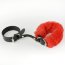 Черные кожаные наручники со съемной красной опушкой  Цена 1 220 руб. - Черные кожаные наручники со съемной красной опушкой