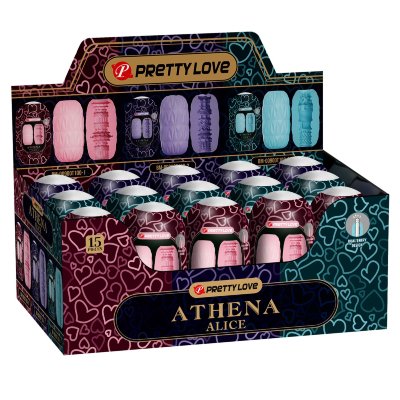Набор из 15 мастурбаторов Athena Alice Длина: 11.3 см. Диаметр: 5.9 см. Набор из 15 мастурбаторов Athena Alice в коробке. В наборе 3 вида мастурбаторов, по 5 штук каждого вида. Мастурбатор Athena Alice - нежный и эластичный. Приятный рельеф внутри и снаружи. Страна: Китай. Материал: термопластичный эластомер (TPE).