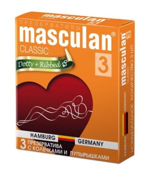 Презервативы Masculan Classic 3 Dotty+Ribbed с колечками и пупырышками - 3 шт.