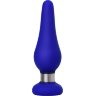 Синяя силиконовая анальная втулка с ограничителем - 10 см.