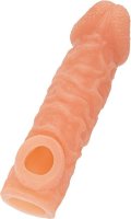 Телесная закрытая насадка с шершавой головкой Cock Sleeve Size M - 15,6 см.