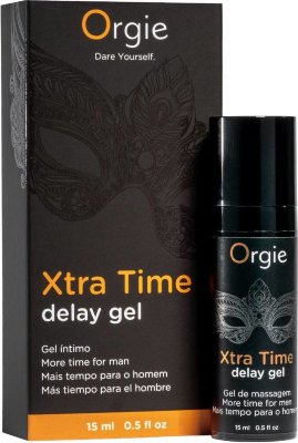 Продлевающий гель Orgie Xtra Time Delay Gel - 15 мл.  Цена 2 623 руб. Гель Xtra Time Delay на водной основе, благодаря своей эксклюзивной формуле, снижает чувствительность головки полового члена, увеличивая время полового акта. Гель для задержки эякуляции содержит природные активы, которые снижают чувствительность полового члена. Продукт предназначен для мужчин, без запаха. Продли свое наслаждение вместе с Xtra Time Delay и окунись в настоящее наслаждение. нанесите 1-2 нажатия массажными движениями на зону. aqua, alcohol, glycerin, propylene glycol, polysorbate 20, sodium polyacrylate, hydrogenated polydecene, phenoxyethanol, isopropyl alcohol, mentha arvensis leaf oil, niacinamide, trideceth-6, disodium edta, ethylhexylglycerin, limonene. Страна: Португалия. Объем: 15 мл.