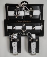 Набор фиксаторов из черной и белой натуральной кожи