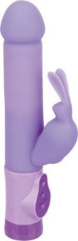 Фиолетовый силиконовый вибратор с виброзайчиком - 16,5 см.