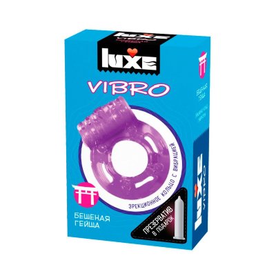 Фиолетовое эрекционное виброкольцо Luxe VIBRO Бешеная гейша + презерватив  Цена 1 056 руб. В каждой фирменной упаковке содержится презерватив в смазке с виброкольцом фиолетового цвета в комплекте. Виброкольцо универсально по размеру, а время непрерывной работы батарейки - около 30 минут. Страна: Китай. Материал: силикон.