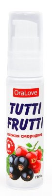 Гель-смазка Tutti-frutti со вкусом смородины - 30 гр.  Цена 589 руб. Tutti-frutti со сладким вкусом и головокружительным ароматом смородины раскрепостит, закружит в водовороте любви и удовольствия, внесёт в сексуальную жизнь новизну и разнообразие. Гель-лубрикант на водной основе обладает увлажняющим и ароматизирующим действием, придаёт половым органам вкус сладости. Лубрикант имеет нежную лёгкую консистенцию, не нарушает микрофлору интимных зон, подходит для обоих партнёров. Tutti-frutti совместим с секс-игрушками и презервативами, может использоваться в качестве старт-смазки, Не липнет после нанесения. Легко смывается водой. Безвреден при проглатывании. Страна: Россия. Объем: 30 гр.