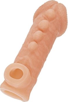Телесная закрытая насадка с шишечками Cock Sleeve 008 Size S - 13,8 см.