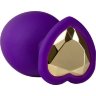 Фиолетовая анальная пробка с золотистым кристаллом-сердцем Bling Plug Small - 7,6 см.
