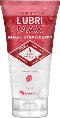 Интимный гель-смазка на водной основе Lubrimax Magic Strawberry - 75 мл. Интимный гель-смазка Lubrimax Magic Strawberry разработан с учетом самых современных требований к интимным средствам и максимально приближен к натуральной смазке: восполняет недостаток естественной смазки, дополнительно увлажняет, смазывает при ощущениях дискомфорта в начале и в ходе полового акта, вызванного сухостью вагинальной и других интимных зон не раздражает горло и не оставляет послевкусия не оставляет следов на одежде и белье, легко смывается водой. нанесите гель перед половым актом на интимную зону и/или на половой член партнера, и/или на используемый презерватив с внешней стороны. вода, сорбитол, пропиленгликоль, гидроксиэтилцеллюлоза, гидрогенизированное касторовое масло ПЭГ-40, пантенол, молочная кислота, ацетат натрия, изопропиловый спирт, метилпарабен натрия, DMDM ​​гидантоин, отдушка. Страна: Россия. Объем: 75 мл.