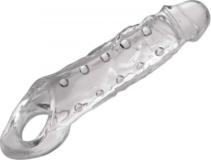 Прозразная закрытая насадка на пенис с поддержкой мошонки Clearly Ample Penis Enhancer - 22 см.