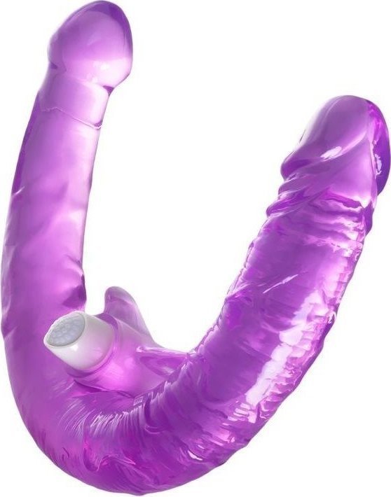 Фиолетовый двухсторонний фаллоимитатор с вибропулей - 35 см.