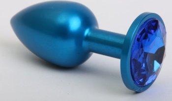 Синяя анальная пробка с синим стразом - 7,6 см.