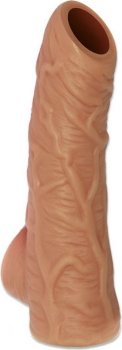 Телесная открытая насадка-реалистик с подхватом мошонки Nude Sleeve M - 12 см.