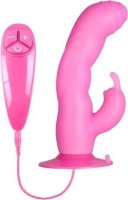 Розовый вибратор с клиторальным стимулятором BUNNY ICY - 18 см.