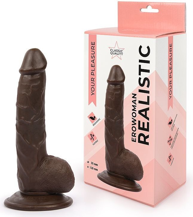 Реалистичный фаллоимитатор коричневого цвета Erowoman