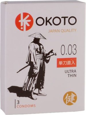 Ультратонкие презервативы OKOTO Ultra Thin - 3 шт.  Цена 439 руб. Длина: 18 см. Презервативы ультратонкие OKOTO Ultra Thin. В упаковке - 3 шт. Номинальная ширина - 52 мм. Толщина стенки - 0,04 мм. Страна: Россия. Материал: латекс.