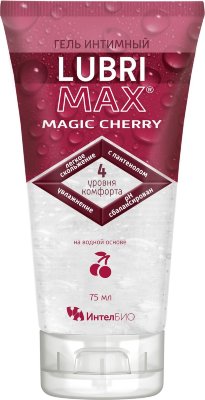 Интимный гель-смазка на водной основе Lubrimax Magic Cherry - 75 мл. Интимный гель-смазка Lubrimax Magic Cherry разработан с учетом самых современных требований к интимным средствам и максимально приближен к натуральной смазке: восполняет недостаток естественной смазки, дополнительно увлажняет, смазывает при ощущениях дискомфорта в начале и в ходе полового акта, вызванного сухостью вагинальной и других интимных зон не раздражает горло и не оставляет послевкусия не оставляет следов на одежде и белье, легко смывается водой. нанесите гель перед половым актом на интимную зону и/или на половой член партнера, и/или на используемый презерватив с внешней стороны. вода, сорбитол, пропиленгликоль, гидроксиэтилцеллюлоза, гидрогенизированное касторовое масло ПЭГ-40, пантенол, молочная кислота, ацетат натрия, изопропиловый спирт, метилпарабен натрия, DMDM ​​гидантоин, отдушка. Страна: Россия. Объем: 75 мл.