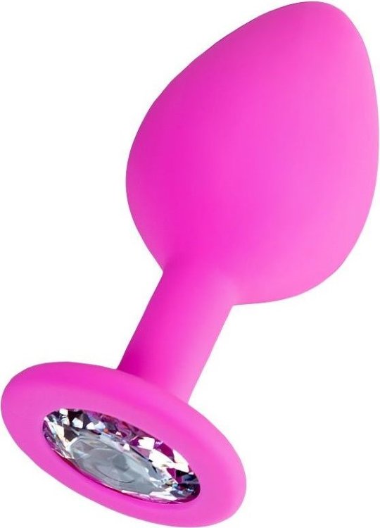 Розовая анальная втулка Brilliant с прозрачным кристаллом - 8 см.