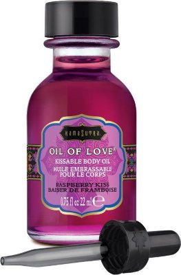 Масло для ласк с ароматом малины Oil of Love Raspberry Kiss - 22 мл. Покори своего партнёра ароматным маслом со вкусом и ароматом сочной малины. Достаточно капнуть немного на его чувствительные места и припасть страстным поцелуем, как он забудет обо всём. Масло согреет кожу, а ты сделаешь всё остальное. Масло можно применять к эрогенным зонам, но не стоит использовать в качестве лубриканта с презервативами или секс игрушками. GLYCERIN, PROPYLENE GLYCOL, WATER (AQUA/EAU), SUCROSE, FLAVOR (AROMA), SODIUM SACCHARIN, RED 40 (CI 16035), BLUE 1 (CI 42090), CARAMEL. Страна: США. Объем: 22 мл.
